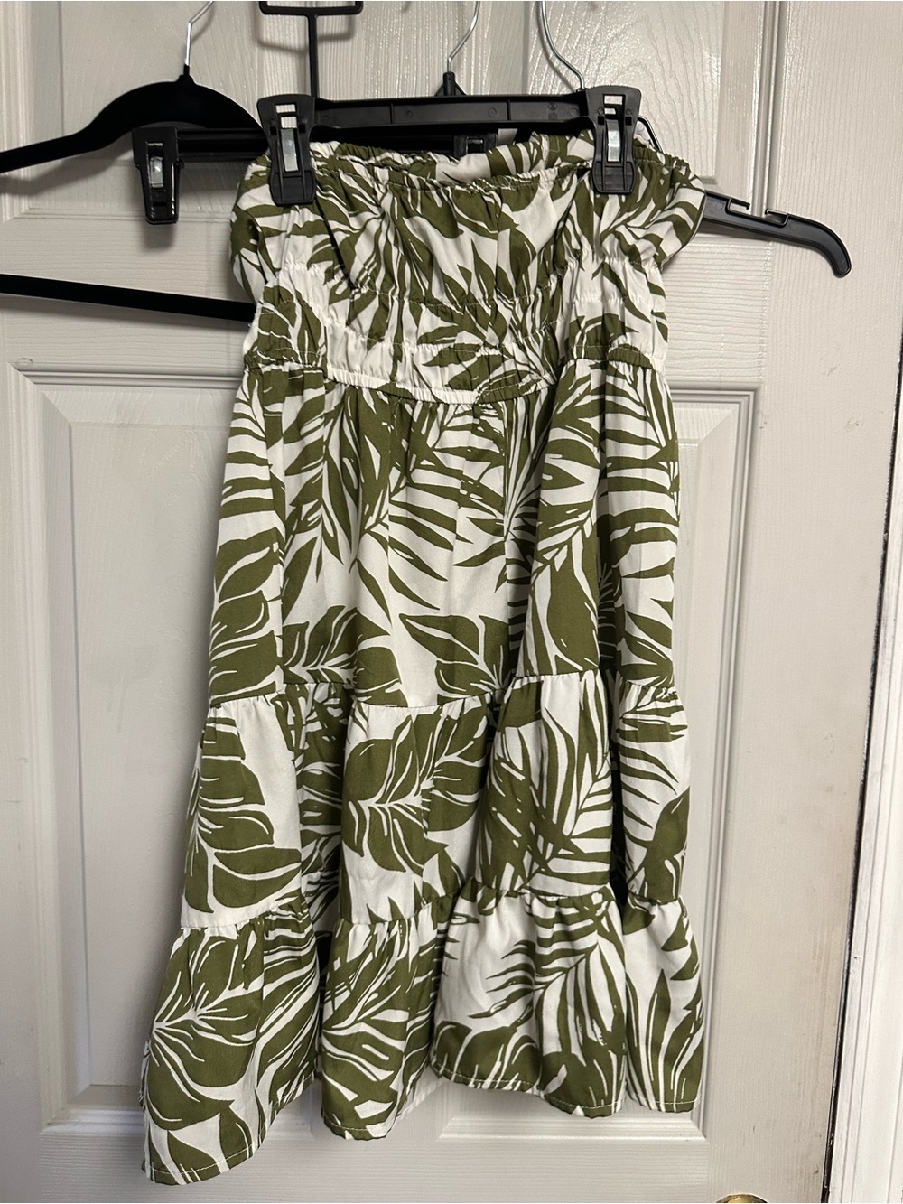 Women’s Olive Green Palm Print Tiered tube top dress
